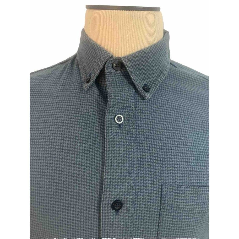 L.L Bean Shirt Flannel Slightly Fitted Blue Green Houndstooth Men’s Size Medium